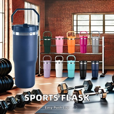 30oz Recycled Wide-Mouth Sports Vacuum Stainless Steel Tumbler with Handle