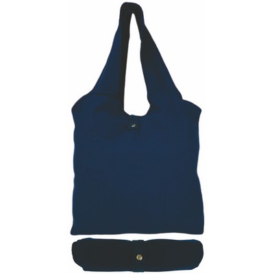 Blank Fold & Snap 7 oz Canvas Tote Bag | Reusable Gusseted Grocery Navy (18x15x4)