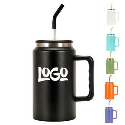 50 Oz Stainless Steel Mug w/ Straw